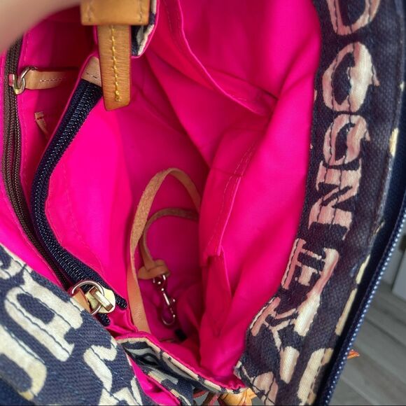 Authentic Vintage Dooney & Bourke logo Blue White Shoulder Bag Brown Leather - Picture 12 of 15